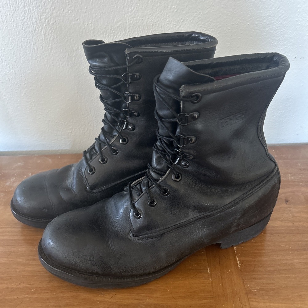Vtg Lehigh Steel Toe Combat Black‎ Work Moto Boots Men 9.5 USA Gore Tex Oil Rest